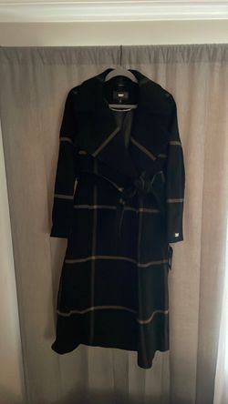 DKNY Plaid Long Wrap Coat