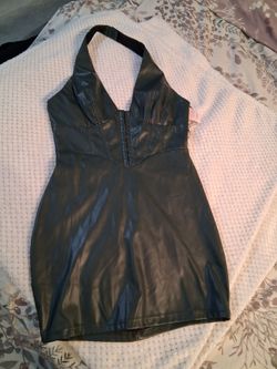 Privy deep green faux leather  halter dress