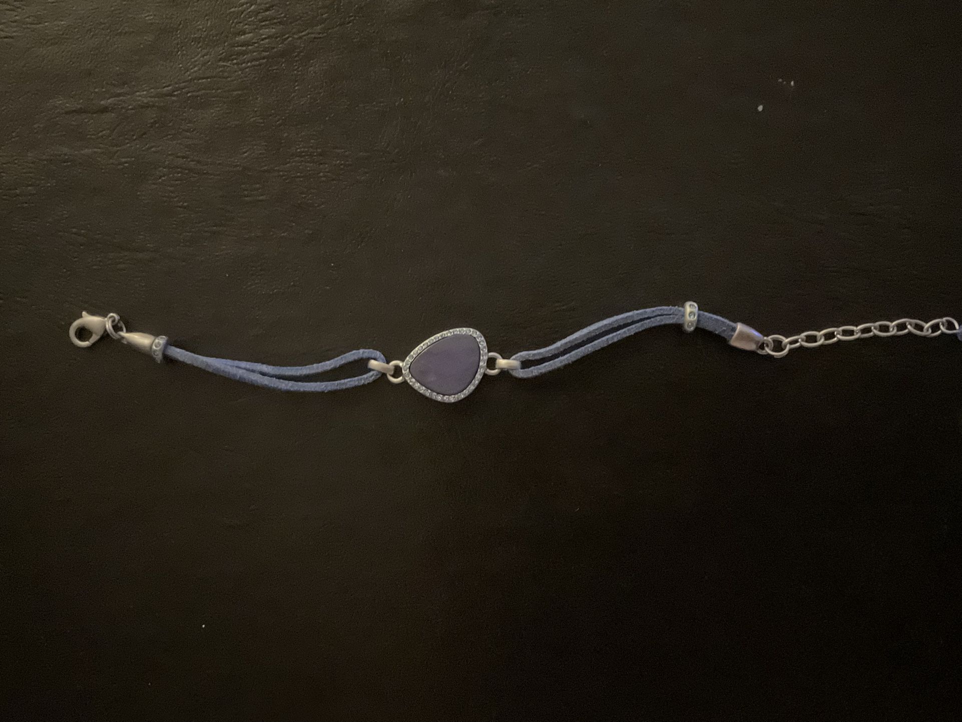 Blue Leather Bracelet with Blue Stone and Crystals