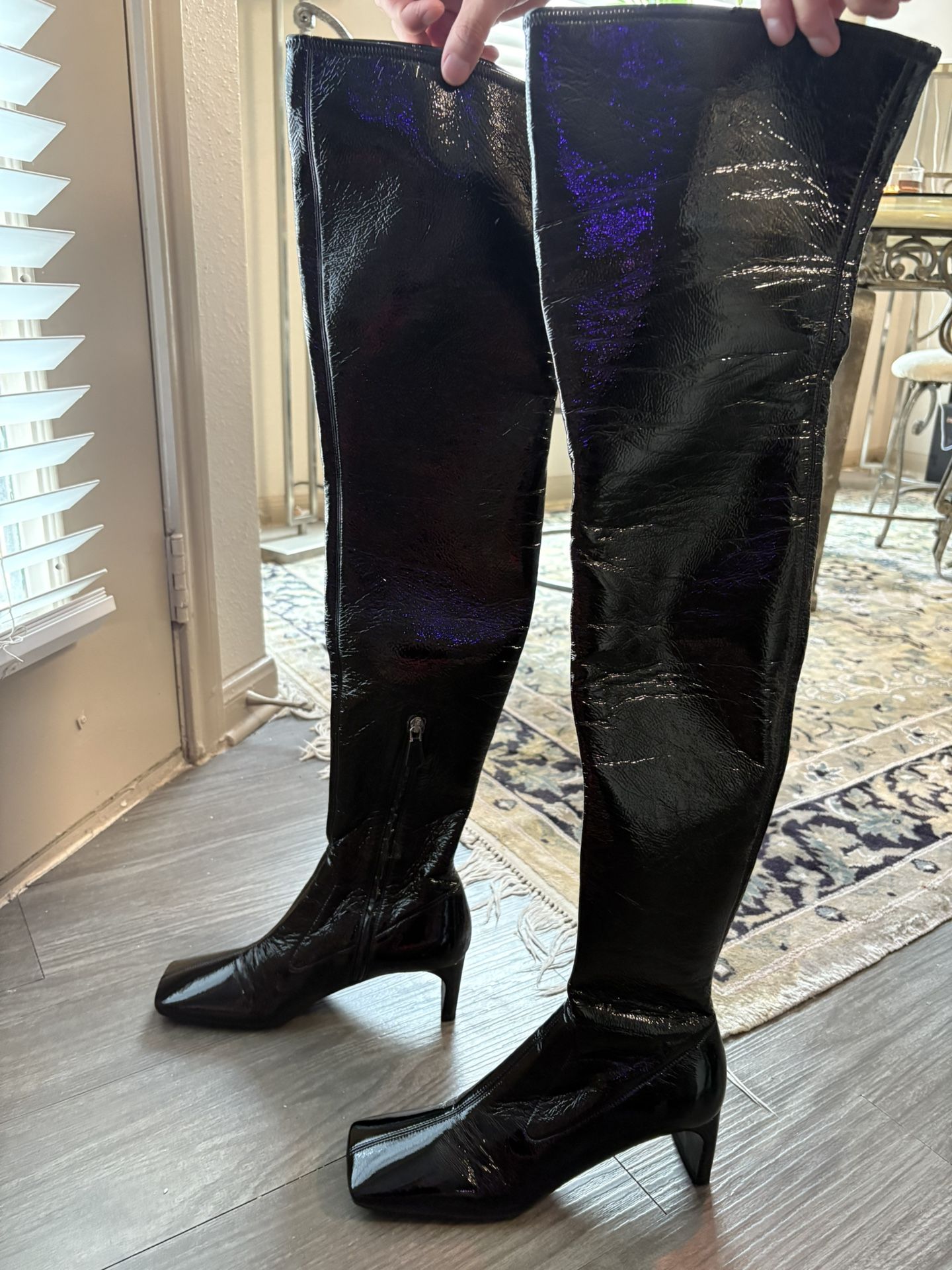 Authentic Thigh-High PRADA Black Patent Leather Women’s Boots