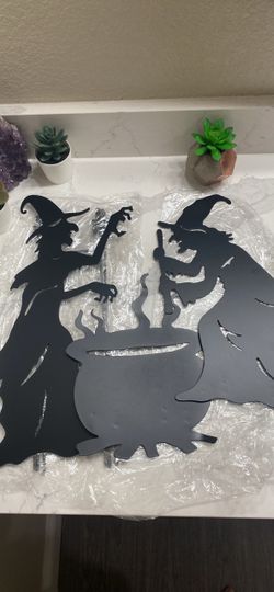 Halloween Witch Cauldron Metal Wall Art Set