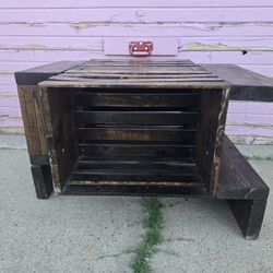 Vintage Wooden Coffee Table Rustic Folk Art