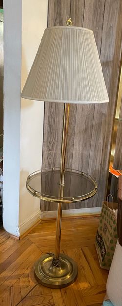 Vintage Brass Floor Lamp with Glass Tray Table