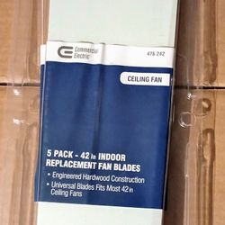 Commercial Electric 42 in. Reversible Indoor Replacement Ceiling Fan Blades 5 Pk White/Bleached oak New
