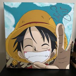 Signed Monkey D Luffy One Piece Canvas Painting