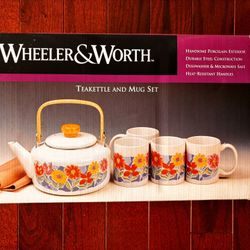 Vintage Wheeler and Worth Tea Kettle and Mug Set - Brand new in box!
