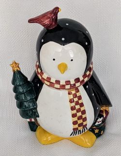 Vintage Sakura 1998 Debbie Mumm Large Penguin Ceramic Cookie Jar