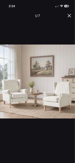 Striped Wingback Accent Chairs Set of 2