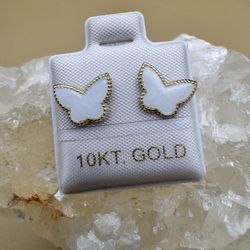 ORO DE 10K Diseño De Mariposa Blanca 