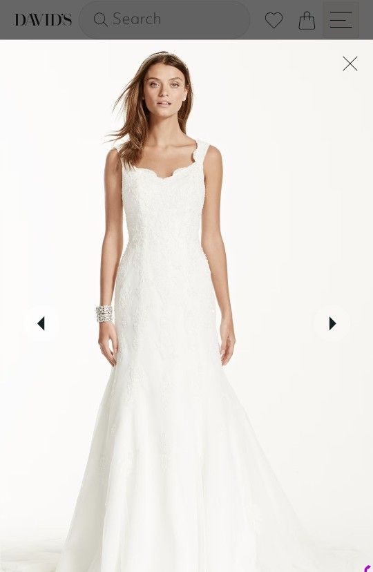 David's Bridal Ivory Tank Tulle Trumpet Wedding Dress With Lace Detail Size 8
