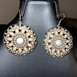 BRAND NEW - Earrings (light peach & white stones) Very Lightweight