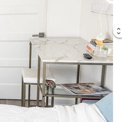Gold And White Table With Glass Shelves 