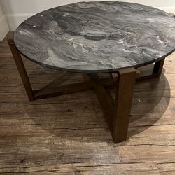 Marble Gray Coffee Table With Brown Wooden Legs