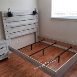 Light Color Queen Bed Frame | Cambeck Whitewash 39$ Down Payment @ Fast Delivery 🚚
