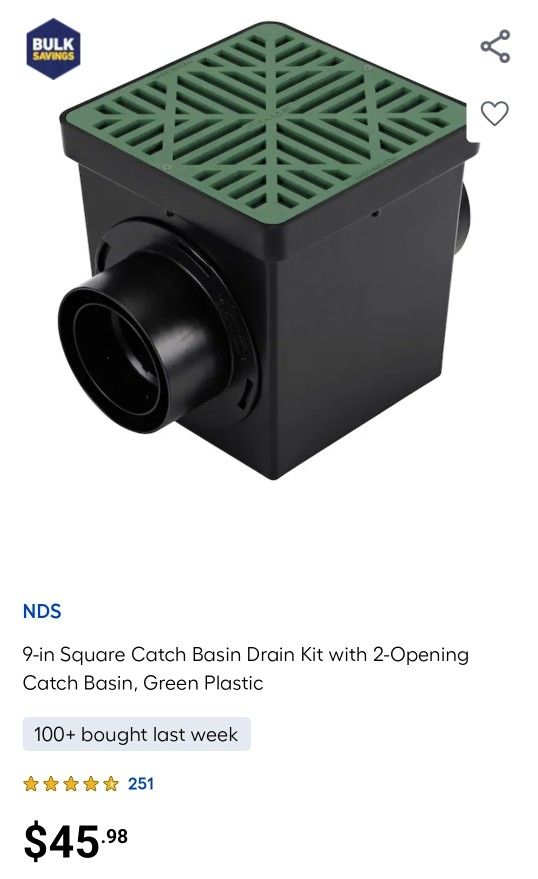 9-in Square Catch Basin Drain Kit with 2-Opening Catch Basin, Green Plastic