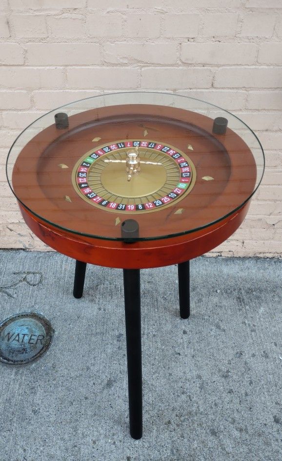 Vintage 20" Wood Roulette Wheel Side Table
