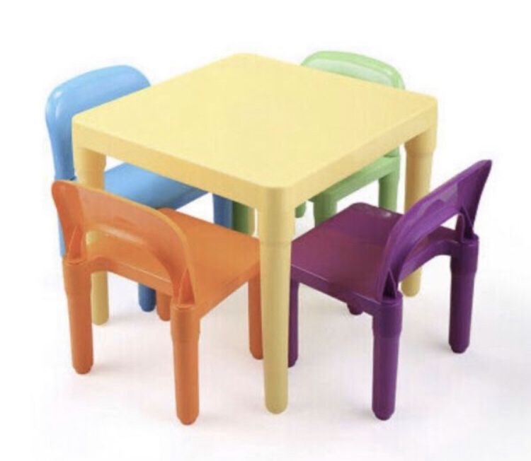 New Kids Table and 4 Chairs Play Set Toddler Child Rainbow Plastic Chair Toy