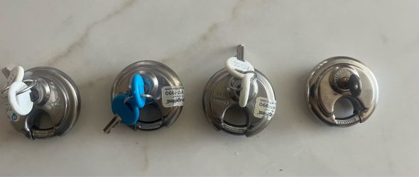 Set of 4 Stainless Steel Disc Padlocks with Keys