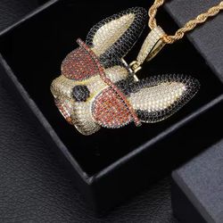 18kt Gold Plated Cool Dog Pendant with CZ’s (Cubic Zirconia) with free 18” Stain