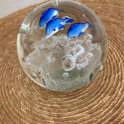 Beautiful Dolphin Glass Paperweight 