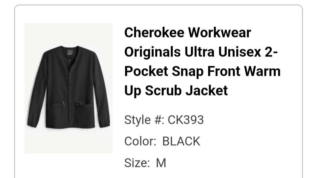 Cherokee Scrub Jacket MEDIUM