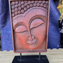 Wooden Buddah Face Sculpture