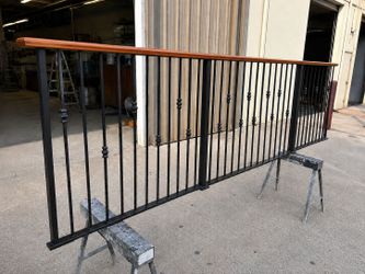 Custom Solid Iron Railing with Stained Cedar Handrail – 18 FT – Like New