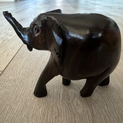 Hand Carved Ironwood Elephant Dark Brown Walking Figurine 4" Tall