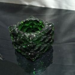 Vintage Green Glass Candle Holder Toothpick Holder