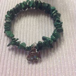 Green malachite chip fish charm memory wrap bracelet