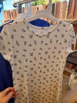White Floral Ribbed Short Sleeve Top