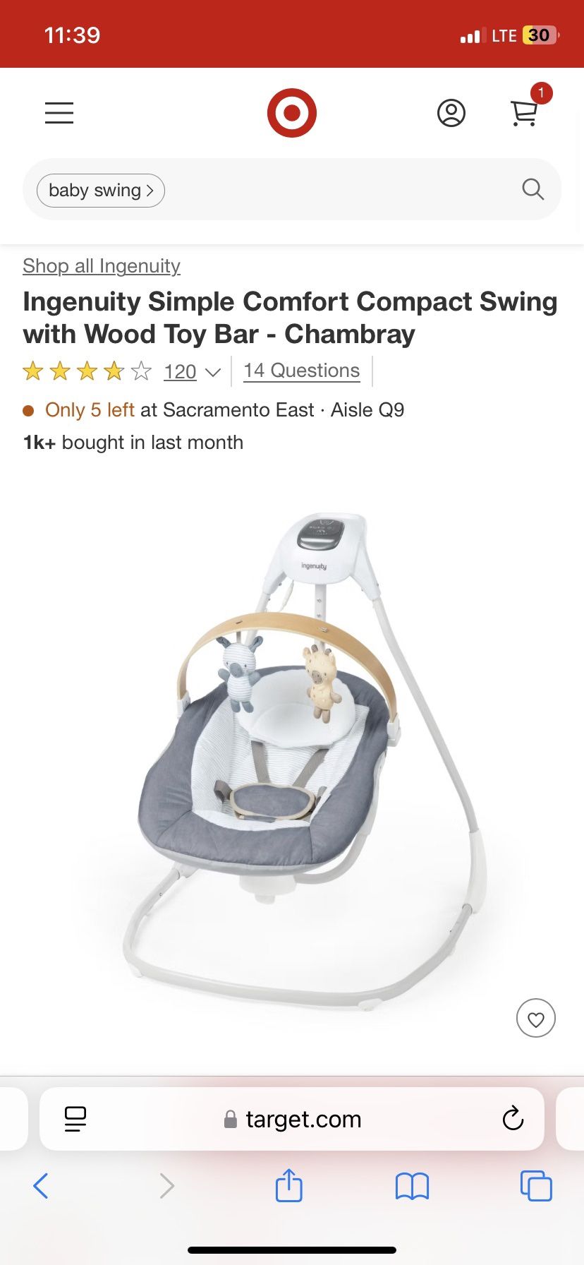 Ingenuity SimpleComfort Compact Baby Swing