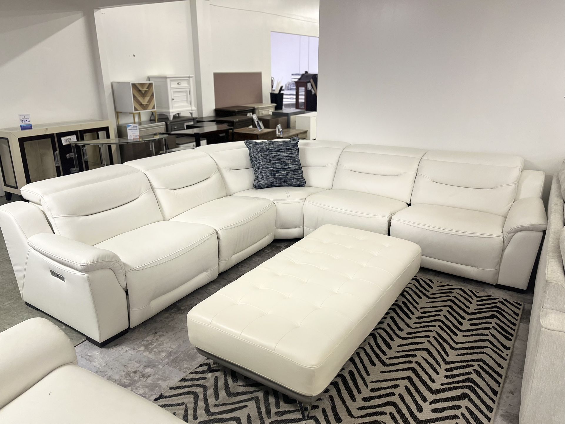 White Genuine Leather Sectional Dual Power Recliner With Matching Loveseat 