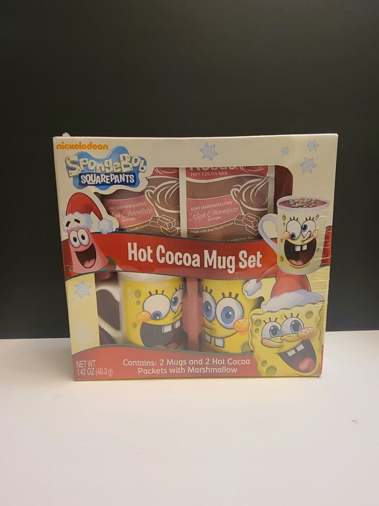 NICKELODEON SPONGEBOB SQUAREPANTS Hot Cocoa-2 Mugs Gift Set-Brand New-Exp. 09/14