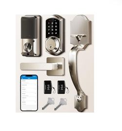 (8888-47) Veise VE06-H Smart Front Door Lock Set, App Control, Keyless Entry Deadbolt with Lever Handle, Electronic Digital Touchscreen Keypad, Auto L