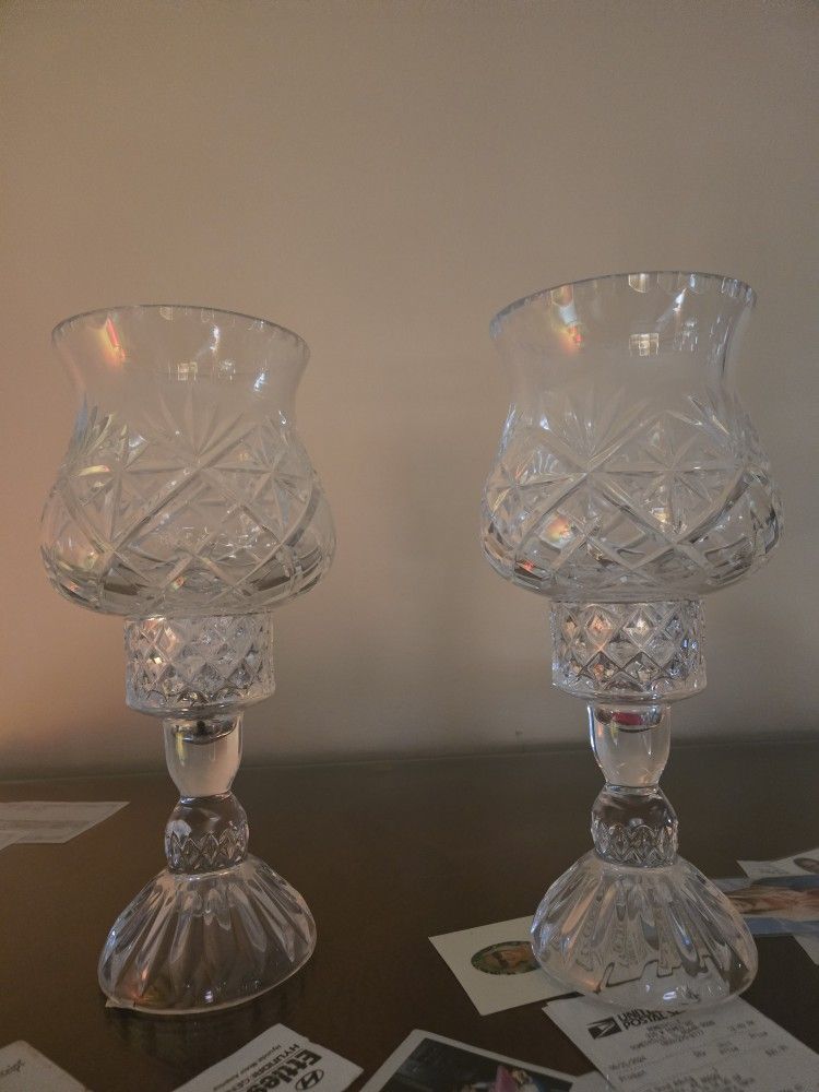 2 12" High Bohemian Crystal Candle Holders