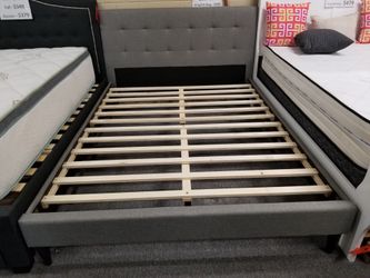 Brand new gray linen king or CA king platform bedframe