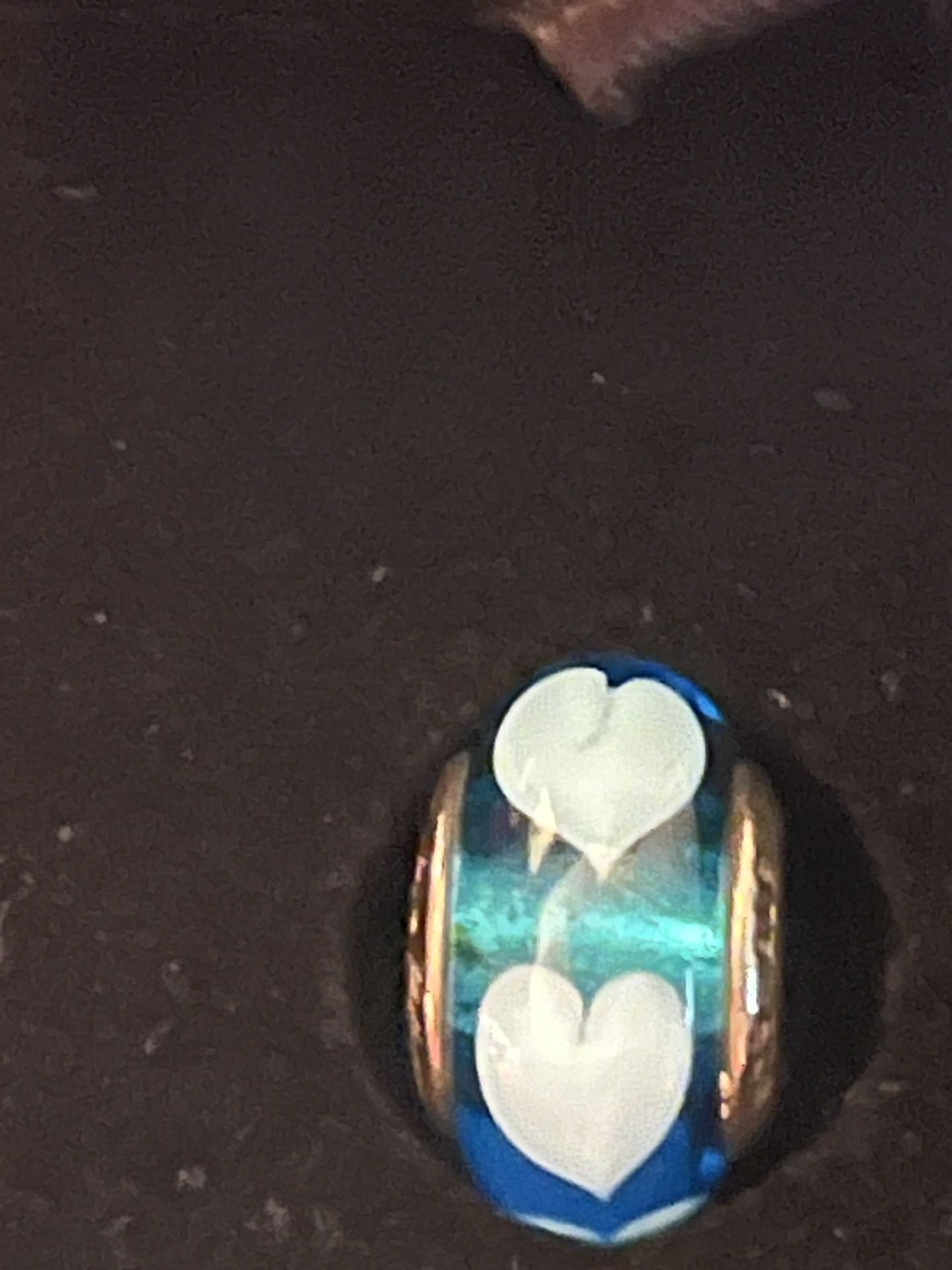 Authentic Pandora Teal With White Heart Glass Bead Charm $25.00/OBRO