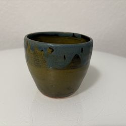 SMALL Pottery Pot Signed Green Blue