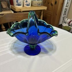 White Cristal Murano Art Glass Basket 