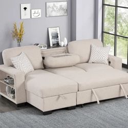 Pacífic Beige Sectional With Pull-Out  Bed 🔥🚛😍🥰