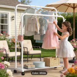 1pc Heavy-Duty Iron/Metal Clothes Drying Rack with Double-Pole Freestanding, Capacity Portable Wardrobe Suitcase Rack Suitable for Bedroom, Balcony, L