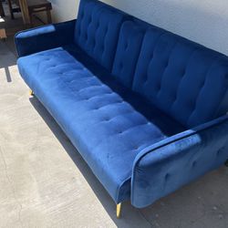 Blue Velvet futon Sofa Six Feet Wide 