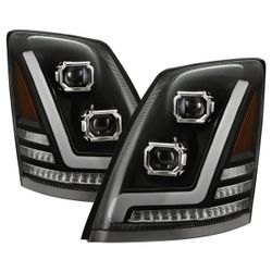 Volvo Vnl(contact info removed) - 2017 Driver and Passenger Side Black DRL Bar Projector LED Headlights with Sequential Turn Signal