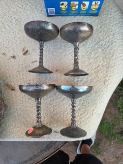 Vintage F.B. Rogers Silverplate Twisted Stem Goblets & Pitcher Set Spain Patina
