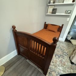 Brown Wood Bed frame / Twin bed / Twin bedroom set / Mattress / Bedroom Furniture sets 