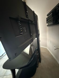 Modern Glass and Wood TV Stand with Integrated Mount
