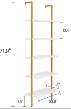 Modern Ladder Shelf, 5-Tier Open Wall-Mounted Bookshelf: