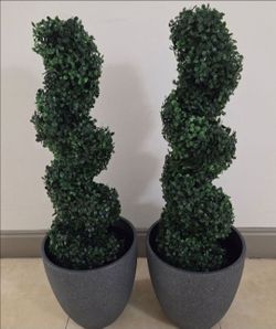 *** JUST REDUCED *** PAIR of 3ft Faux Boxwood Spirals in 12in Dark Gray Planters (2 for $110) @ Lasting Creations