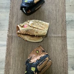 ALL LEATHER WILSON AND RAWLINGS BASEBALL GLOVES, $45 EA , $125 FOR ALL THREE. 